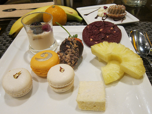 fruit and macarons