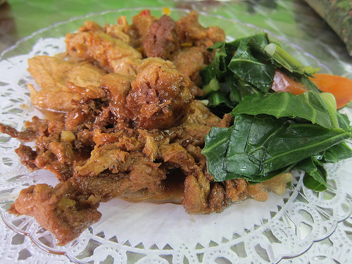 veggie teriyaki "chicken" and veggie "spare ribs" with collard greens