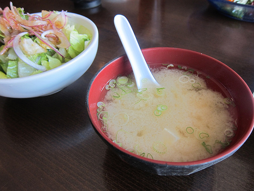 salad and miso soup