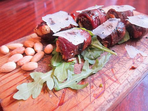 bacon wrapped dates with almonds