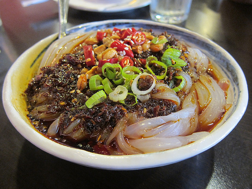 cold mung bean noodles with chili sauce