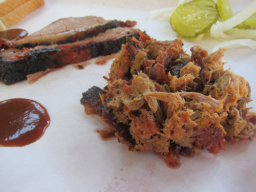 close up on the brisket and pulled pork