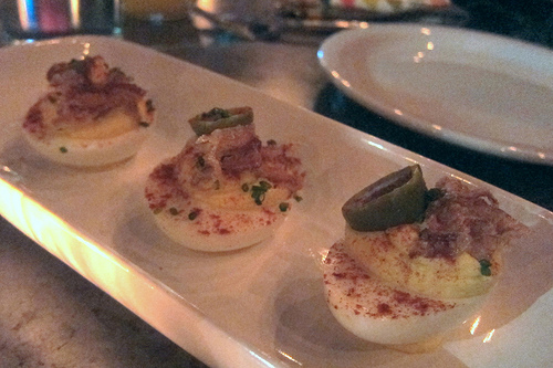deviled eggs with crispy pig ears