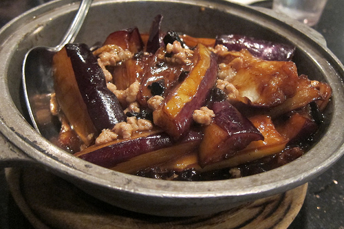 eggplant with pork and olives