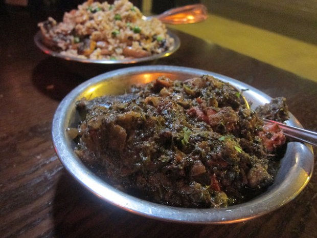 lamb saag and mushroom rice