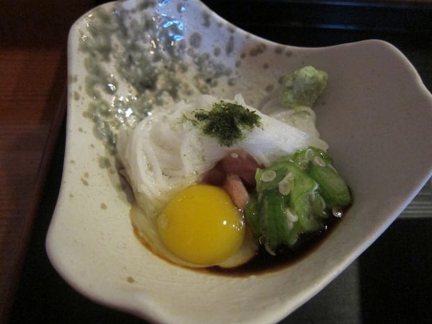 okra, Japanese mountain yam, quail egg