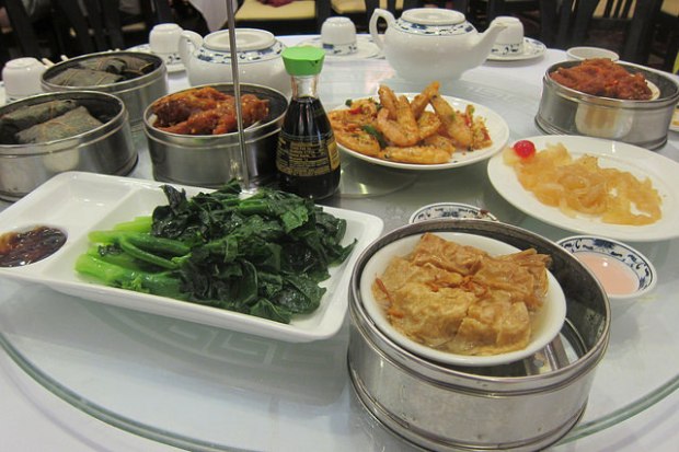 full table, happy diners