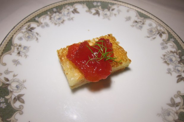 amuse bouche- grilled cheese with heirloom tomato jam