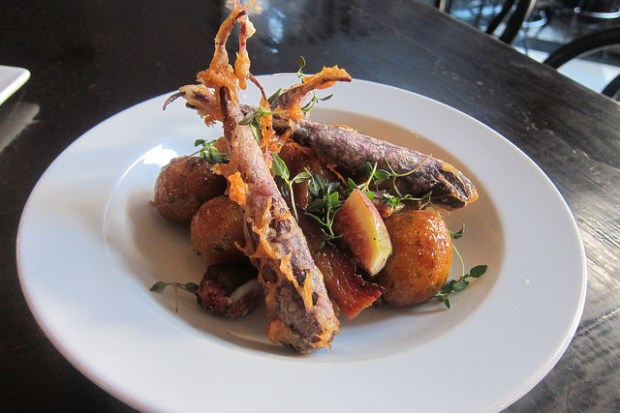 gnudi with sprite-tempura carrots