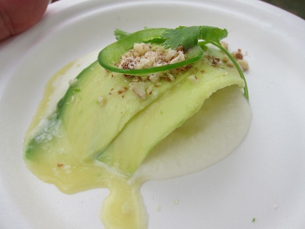 avocado sushi rice with salt cod cream from Chef Ludo