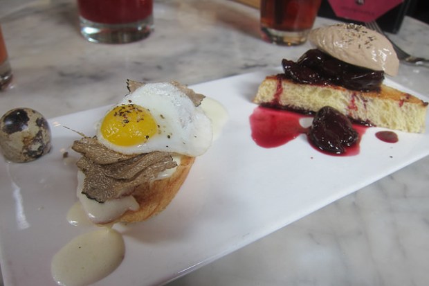 salami crostini, foie gras