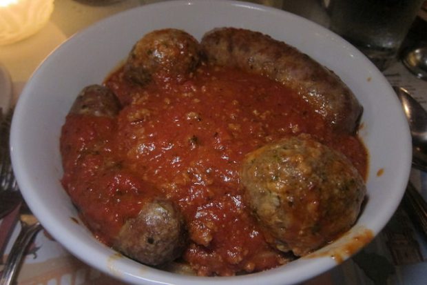 Spaghetti and meatballs with sausage