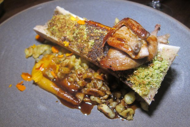 roasted bone marrow with confit quail