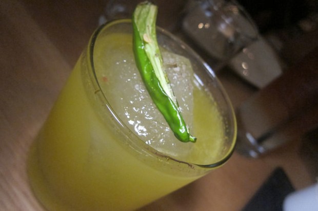 tequila, yellow chartreuse, yellow pepper, smoked salt, chili bitters