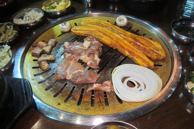 grilling our pork belly and shoulder