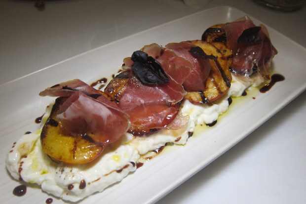 burrata with stone fruit and proscuitto