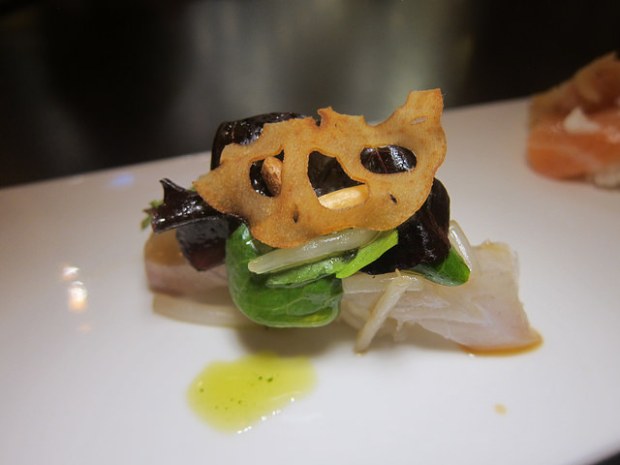 Japanese red snapper with lotus root and wasabi olive oil