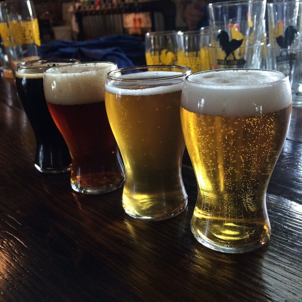 a flight at Four Corners Brewing